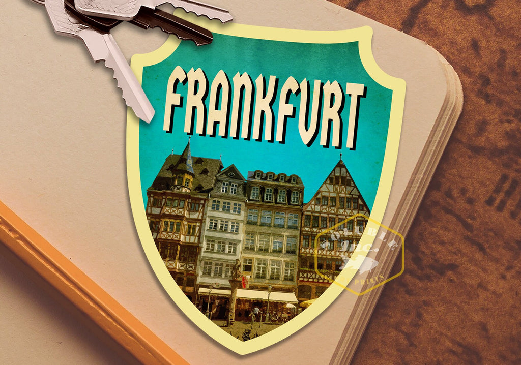 Frankfurt Germany Travel Sticker: Vintage-Style Luggage Decal
