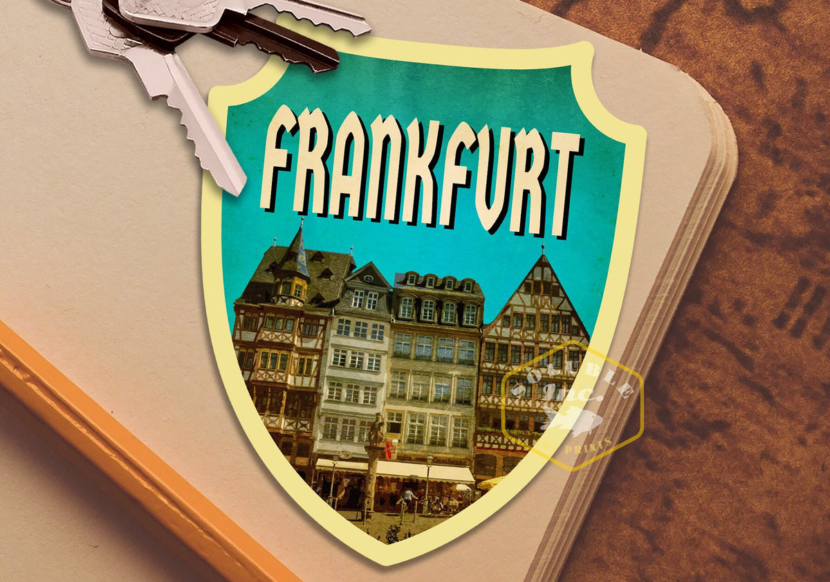 Frankfurt Germany Travel Sticker: Vintage-Style Luggage Decal