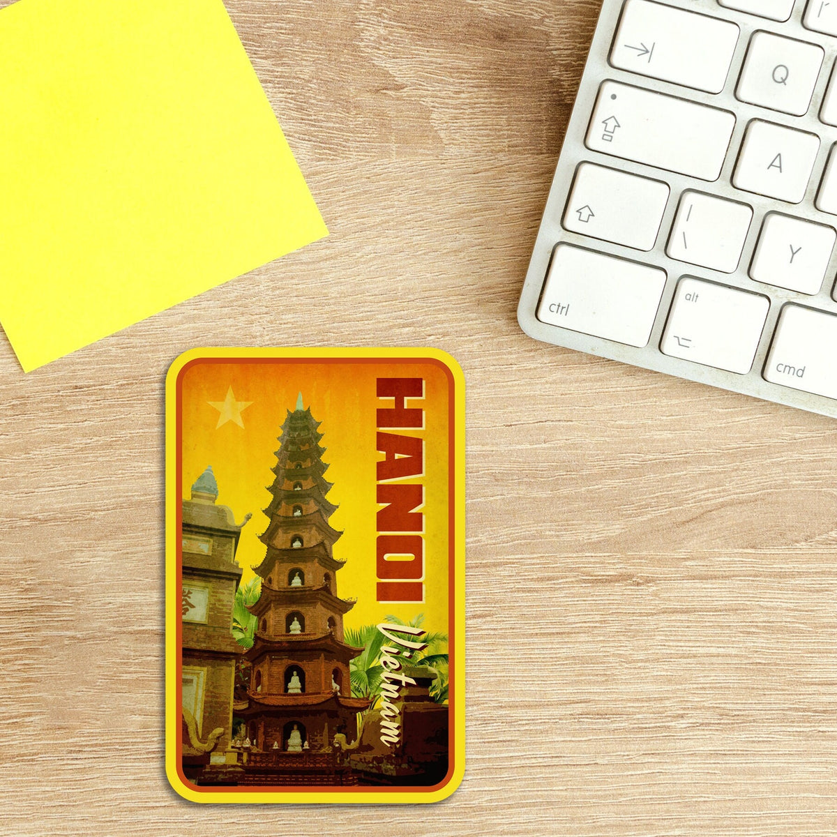 Hanoi Vietnam travel sticker, vintage style decal for suitcase, luggage, laptop or water bottle