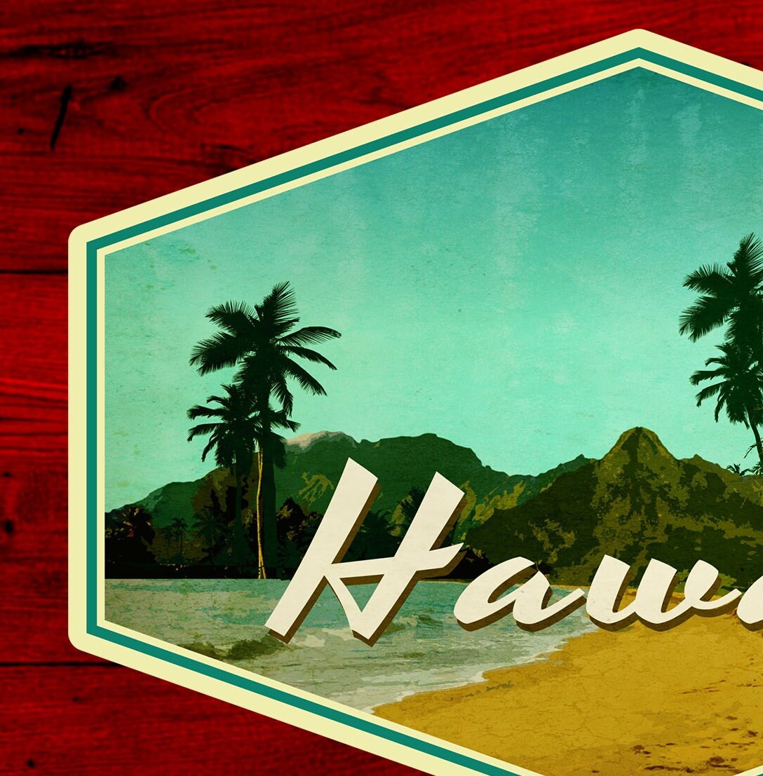 Hawaii travel sticker, vintage style decal for suitcase, luggage, laptop or water bottle