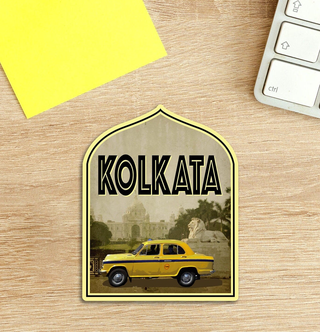 Kolkata India travel sticker, vintage style decal for suitcase, luggage, laptop or water bottle