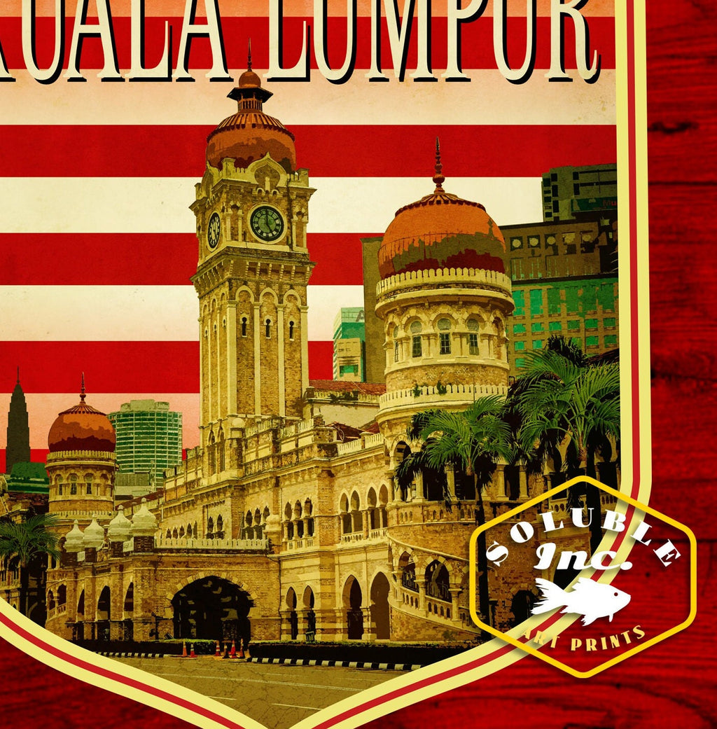 Kuala Lumpur Malaysia Vintage Travel Sticker: Suitcase, Laptop Decal