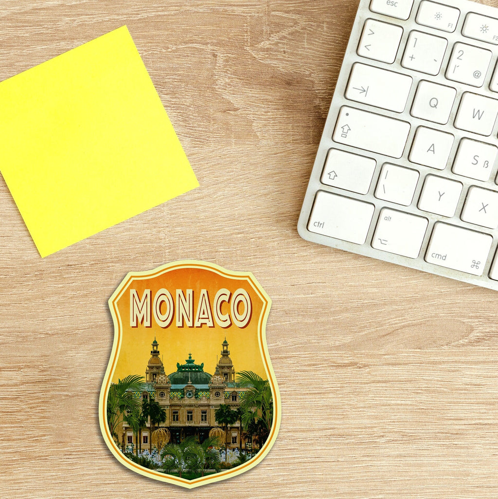 Monaco Travel Sticker: Vintage Suitcase Luggage Decal