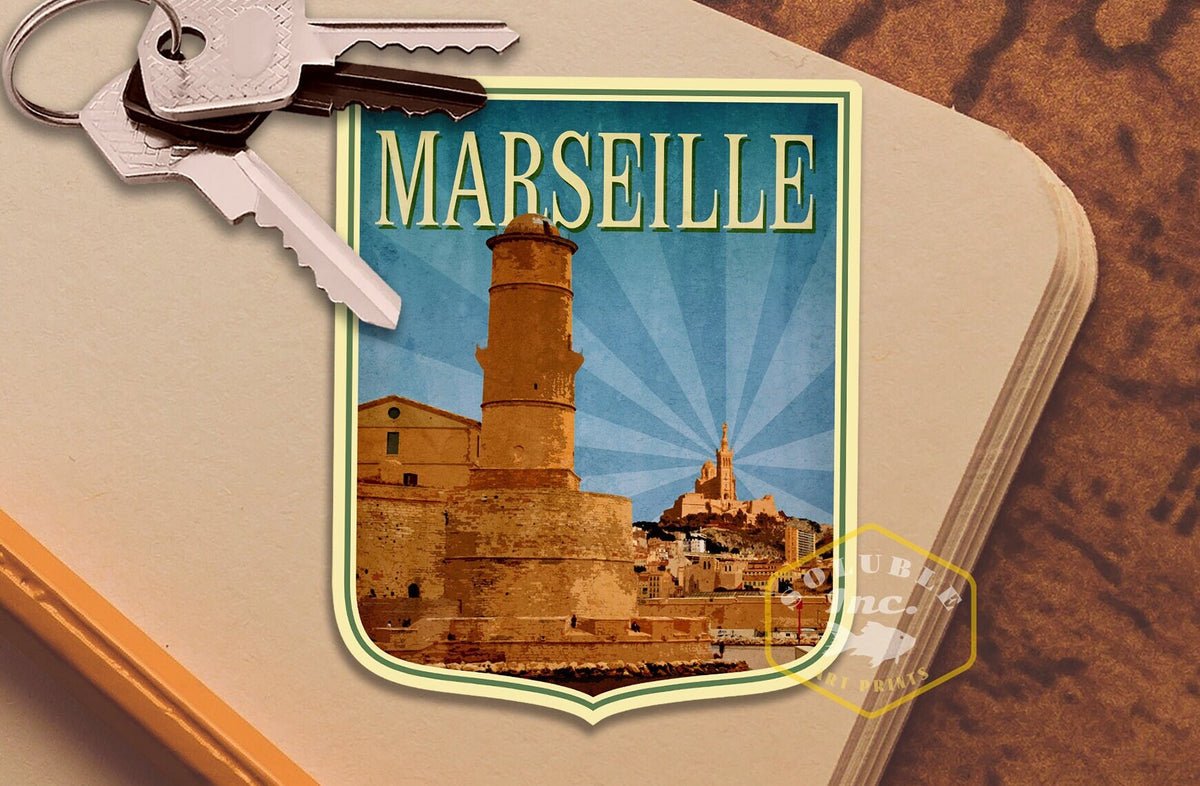 Marseille France Travel Sticker: Vintage Luggage Decal