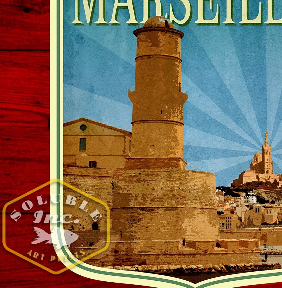 Marseille France Travel Sticker: Vintage Luggage Decal