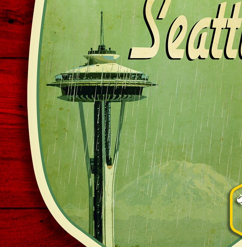 Seattle travel sticker, vintage style decal for suitcase, luggage, laptop or water bottle