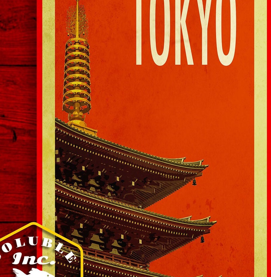 Tokyo Japan travel sticker, vintage style decal for suitcase, luggage, laptop or water bottle
