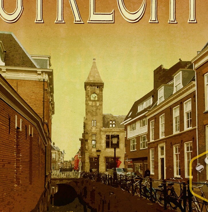 Utrecht Netherlands Travel Sticker: Vintage Suitcase Decal