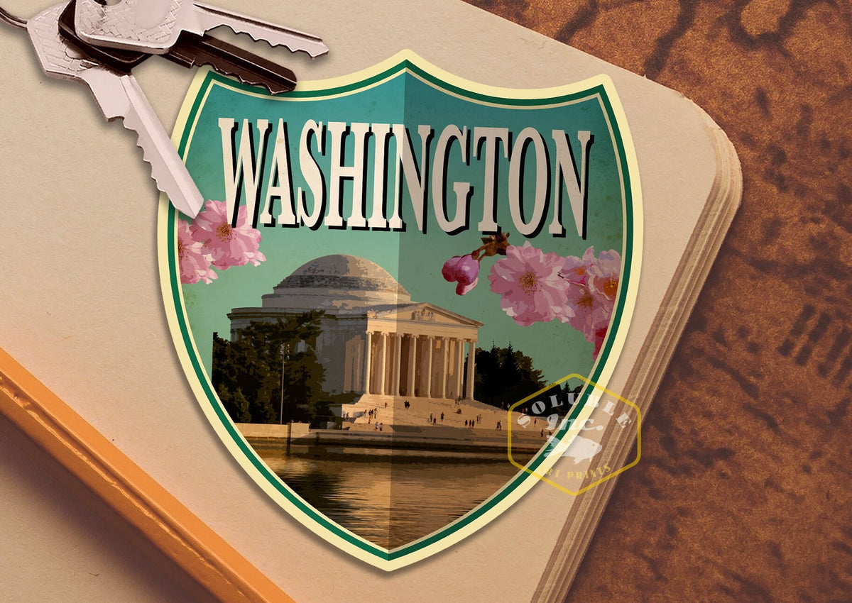 Washington travel sticker, vintage style decal for suitcase, luggage, laptop or water bottle