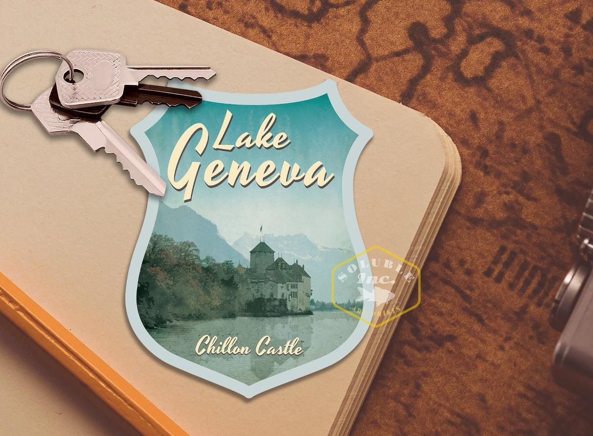 Lake Geneva Switzerland Sticker: Vintage Travel Decal
