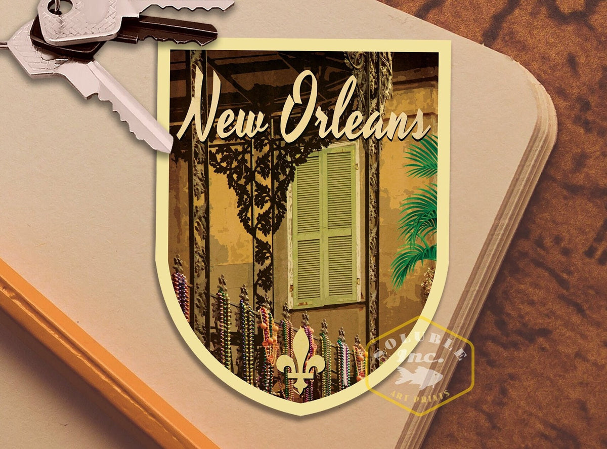 New Orleans travel sticker, vintage style decal for suitcase, luggage, laptop or water bottle