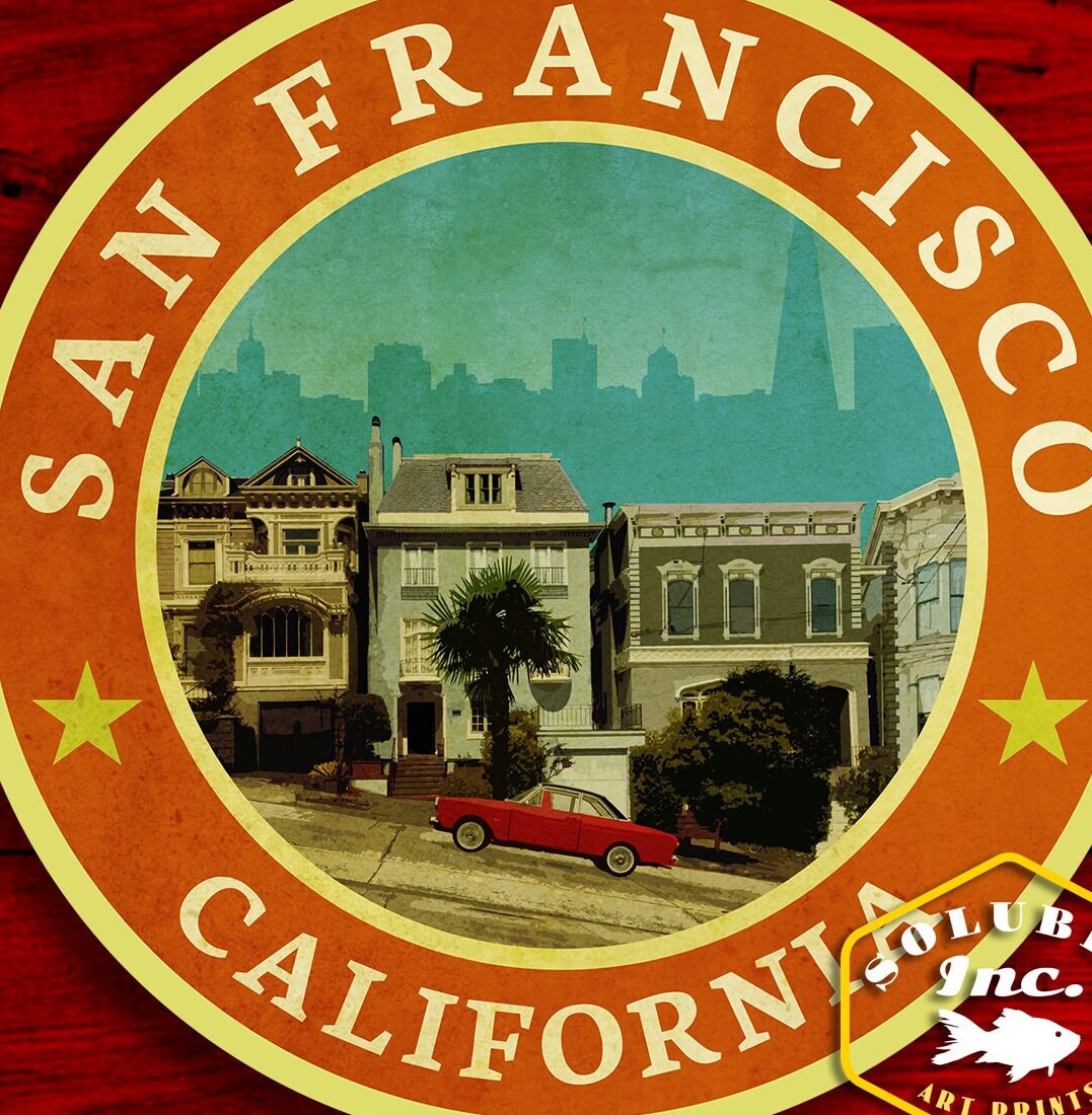 San Francisco travel sticker, vintage style decal for suitcase, luggage, laptop or water bottle