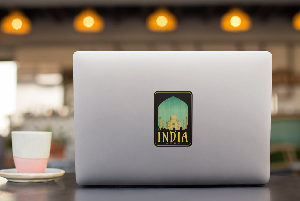 India Agra travel sticker, vintage style decal for suitcase, luggage, laptop or water bottle