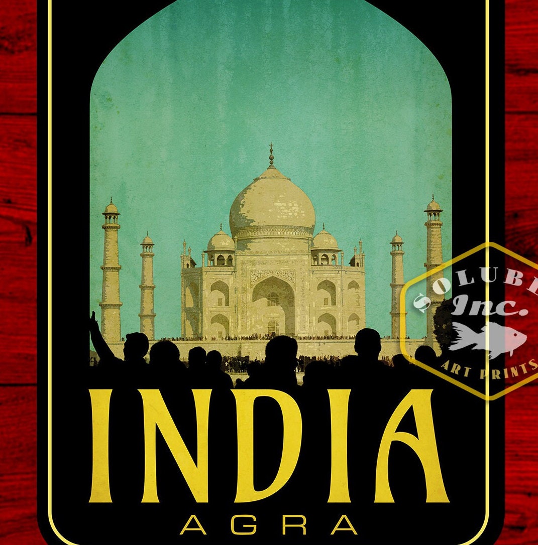 India Agra travel sticker, vintage style decal for suitcase, luggage, laptop or water bottle