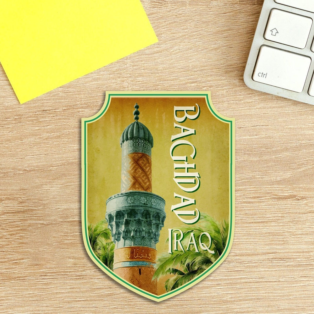 Baghdad travel sticker, vintage style decal for suitcase, luggage, laptop or water bottle