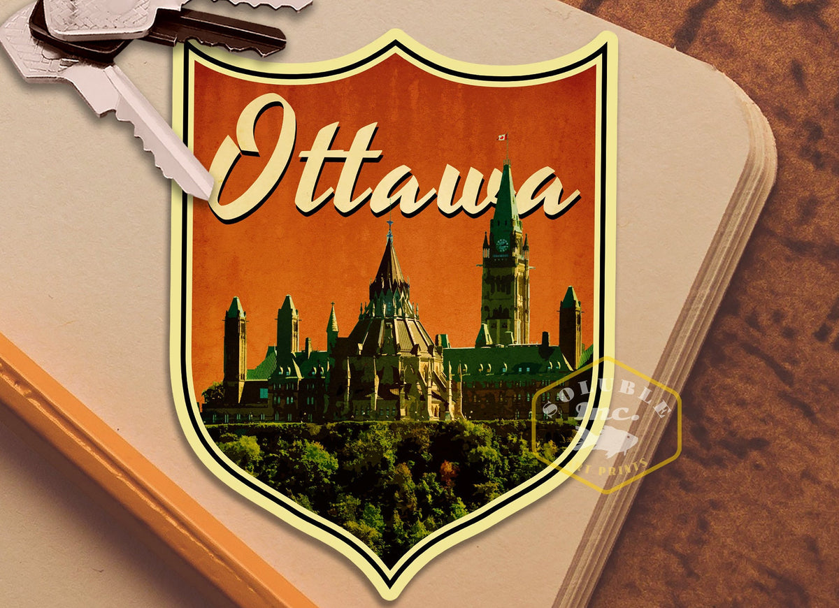 Ottawa Canada travel sticker, vintage style decal for suitcase, luggage, laptop or water bottle