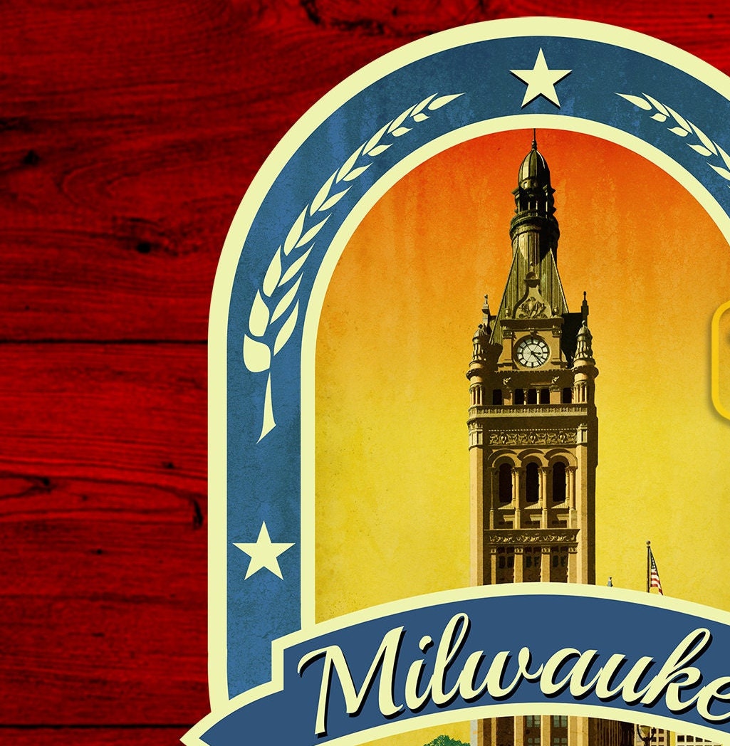 Milwaukee travel sticker, vintage style decal for suitcase, luggage, laptop or water bottle