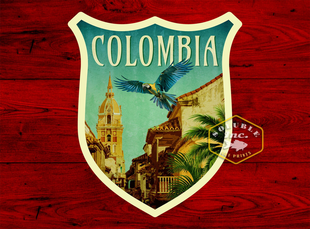 Colombia travel sticker, vintage style decal for suitcase, luggage, laptop or water bottle