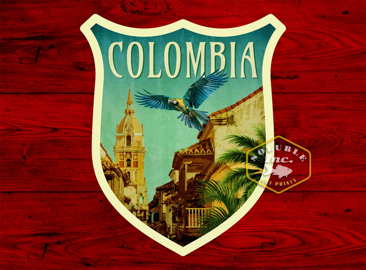 Colombia travel sticker, vintage style decal for suitcase, luggage, laptop or water bottle