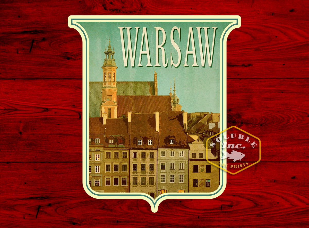 Warsaw Poland Travel Sticker: Vintage Suitcase Decal