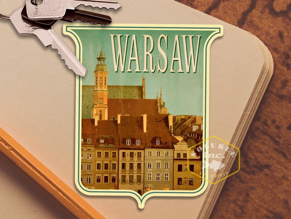 Warsaw Poland Travel Sticker: Vintage Suitcase Decal