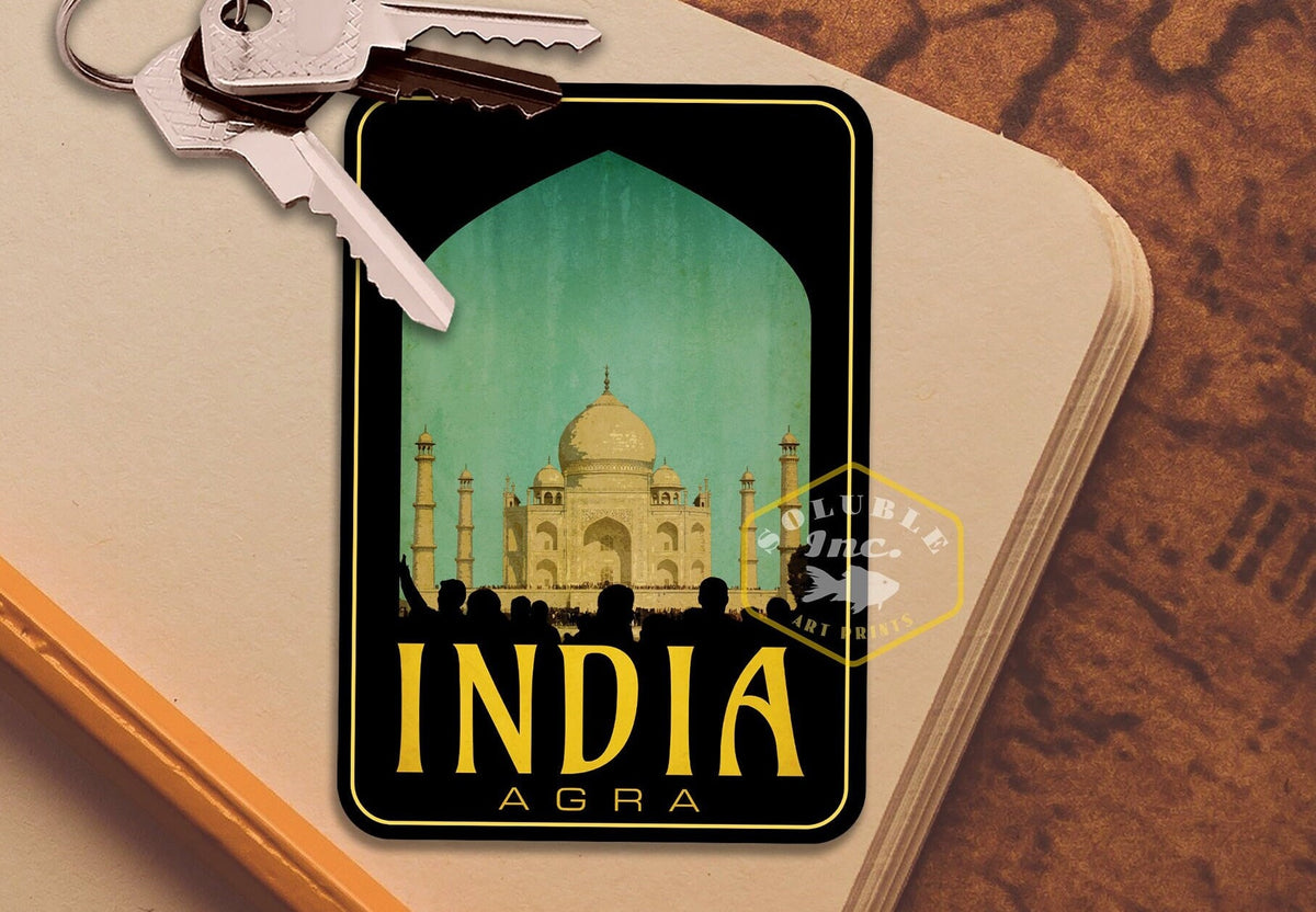 India Agra travel sticker, vintage style decal for suitcase, luggage, laptop or water bottle