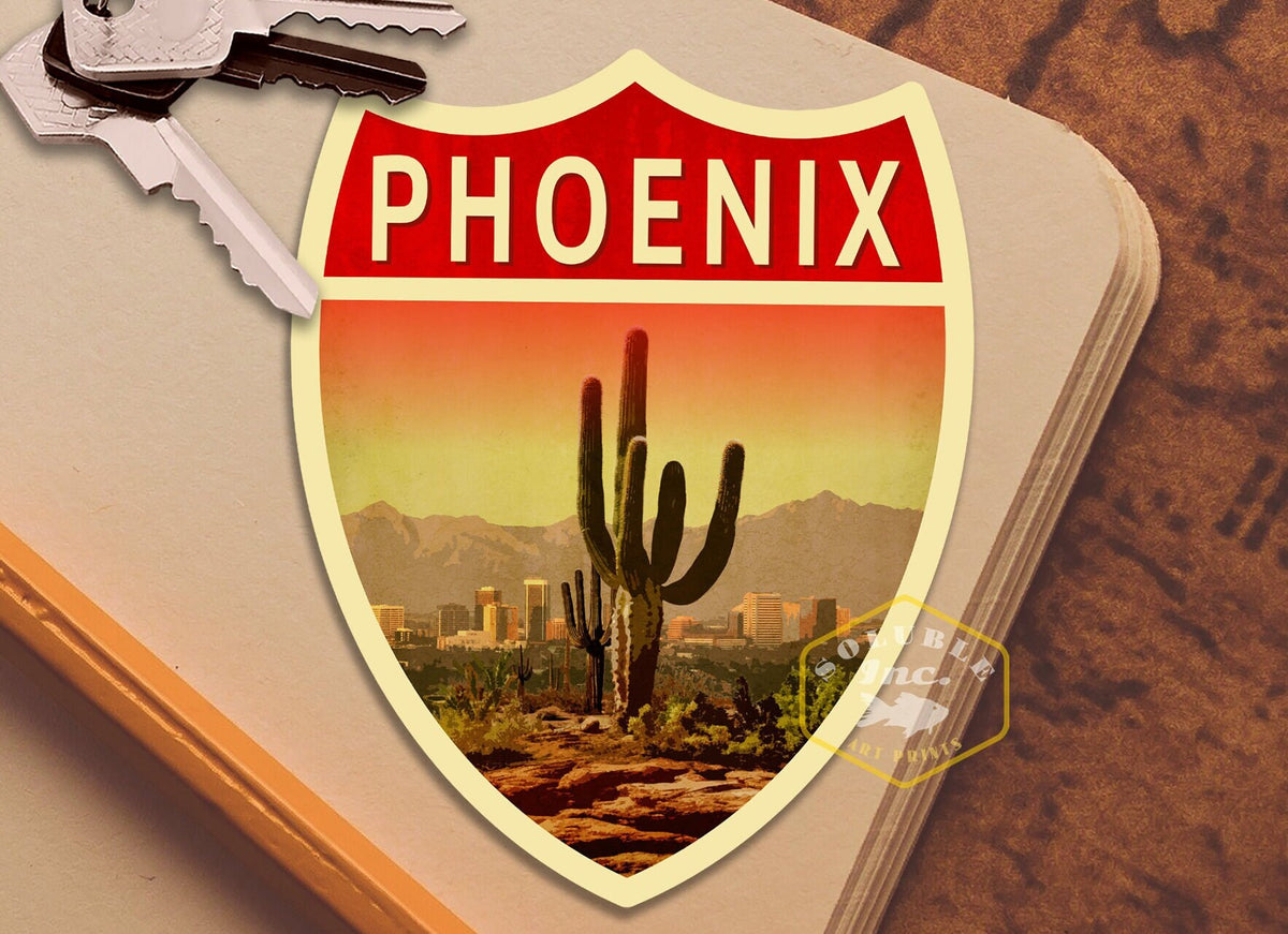 Phoenix Arizona travel sticker, vintage style decal for suitcase, luggage, laptop or water bottle