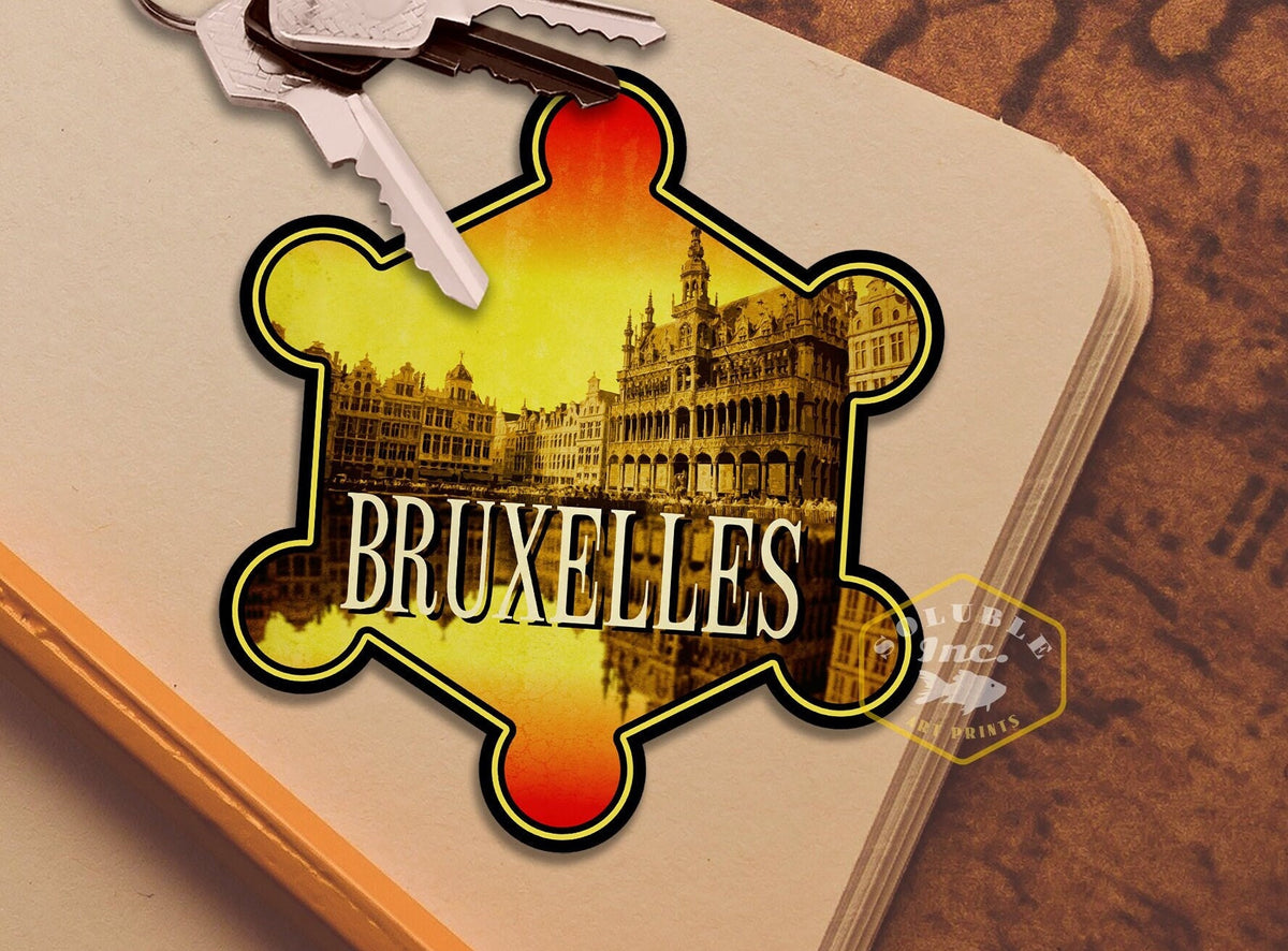Brussels Travel Sticker: Vintage Suitcase, Laptop Decal