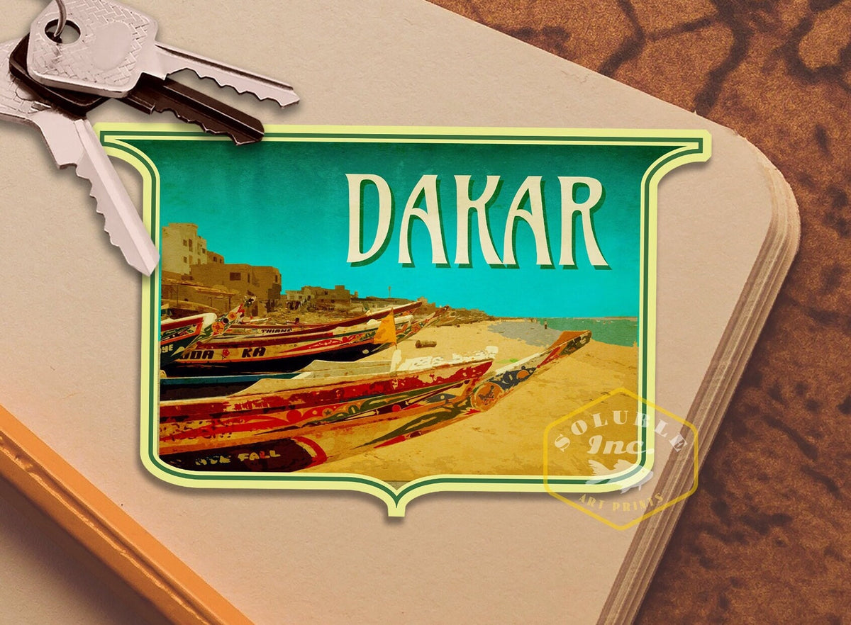 Dakar Senegal travel sticker, vintage style decal for suitcase, luggage, laptop or water bottle