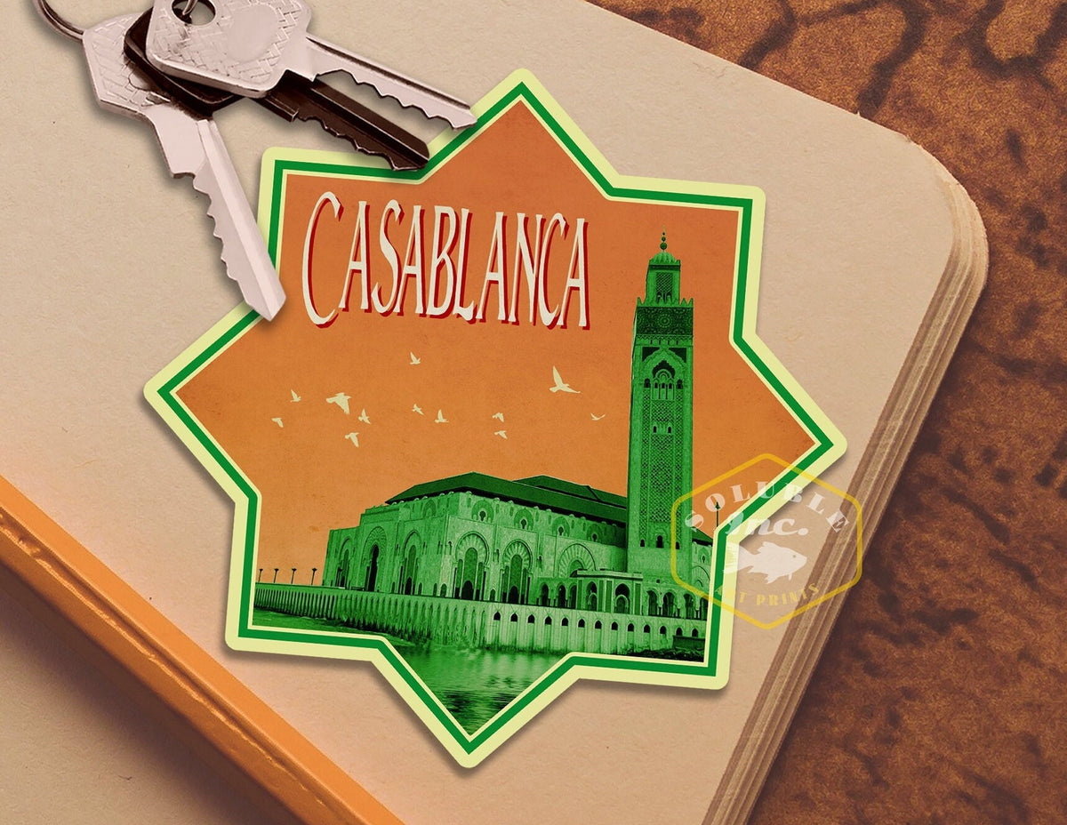Casablanca Morocco travel sticker, vintage style decal for suitcase, luggage, laptop or water bottle