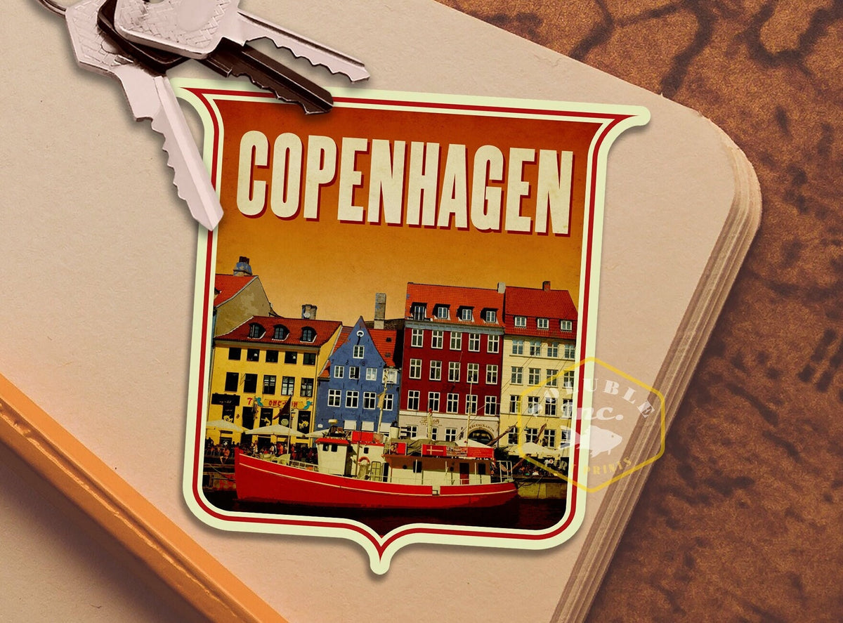 Copenhagen Travel Sticker: Vintage Suitcase Decal