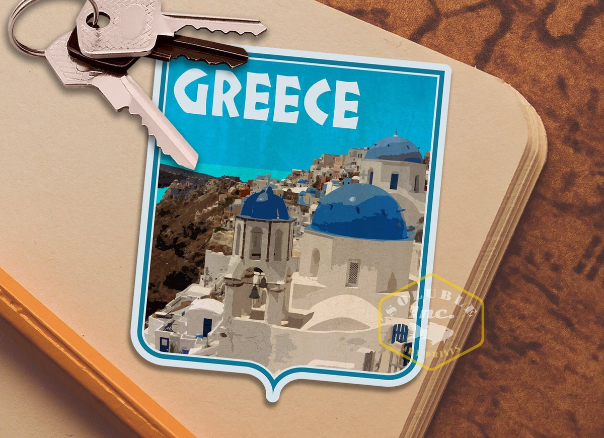 Greece Travel Sticker: Vintage Santorini Luggage Decal