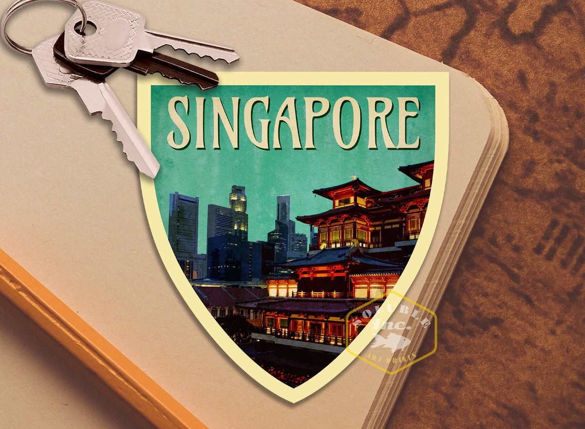 Singapore travel sticker, vintage style decal for suitcase, luggage, laptop or water bottle