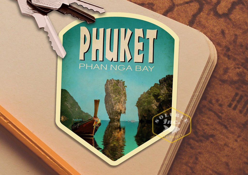 Phuket Thailand travel sticker, vintage style decal for suitcase, luggage, laptop or water bottle