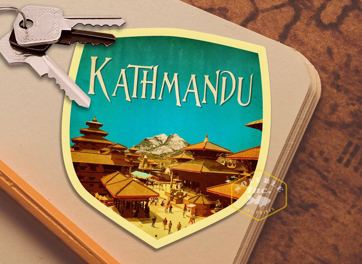 Kathmandu Nepal travel sticker, vintage style decal for suitcase, luggage, laptop or water bottle