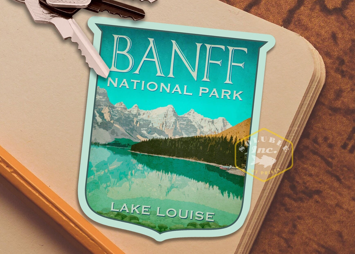 Banff Lake Louise Travel Sticker: Vintage Suitcase Decal
