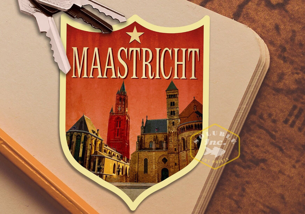 Maastricht Netherlands Travel Sticker: Vintage Suitcase Decal