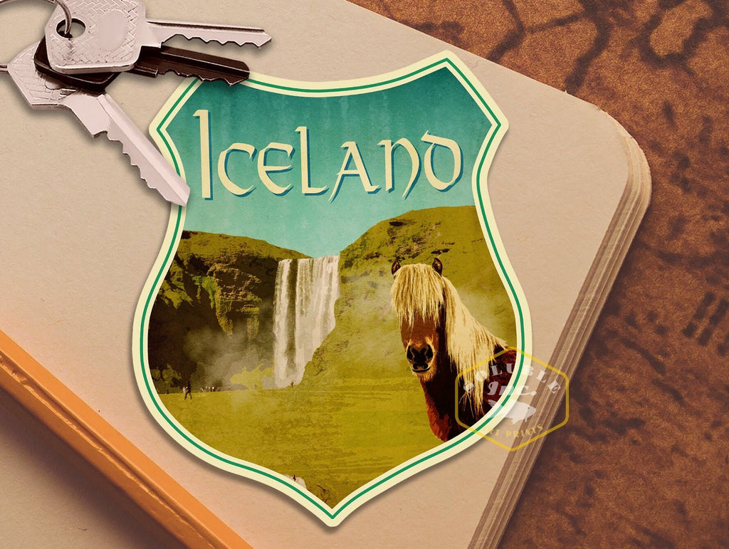 Iceland Travel Sticker: Vintage Skogafoss Waterfall Decal