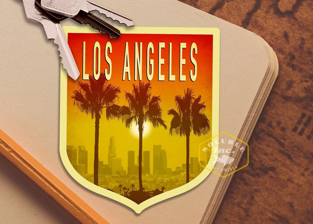 Los Angeles travel sticker, vintage style decal for suitcase, luggage, laptop or water bottle