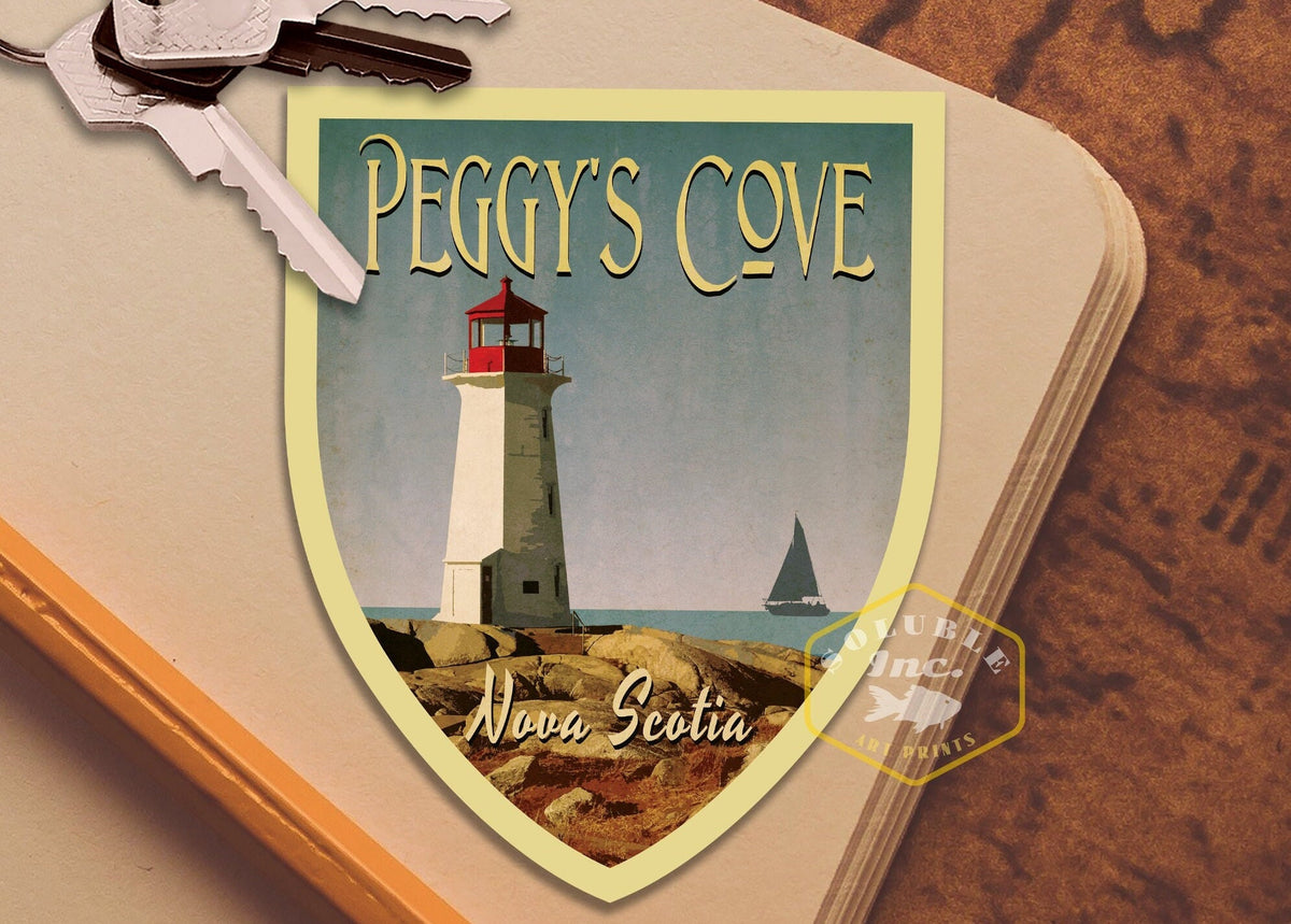 Peggy's Cove travel sticker, vintage style decal for suitcase, luggage, laptop or water bottle