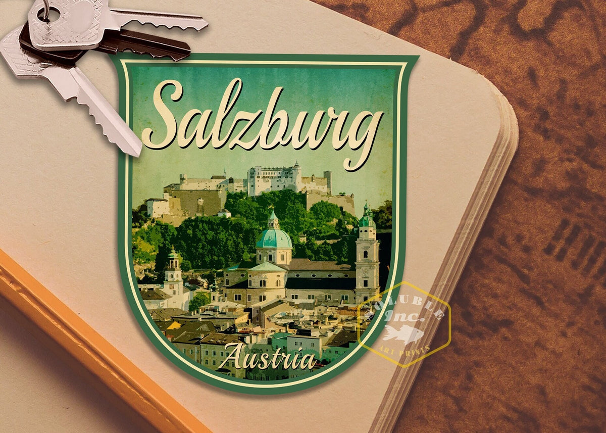 Salzburg Austria Vintage Travel Sticker: Luggage, Laptop Decal