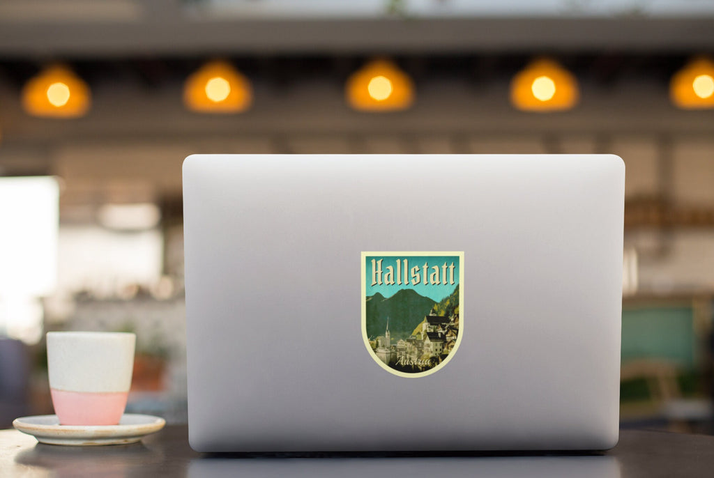 Hallstatt Austria Travel Sticker: Vintage Suitcase Decal