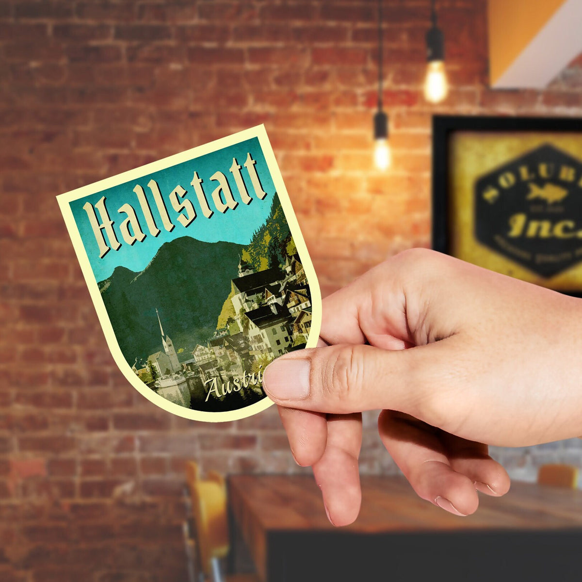 Hallstatt Austria Travel Sticker: Vintage Suitcase Decal