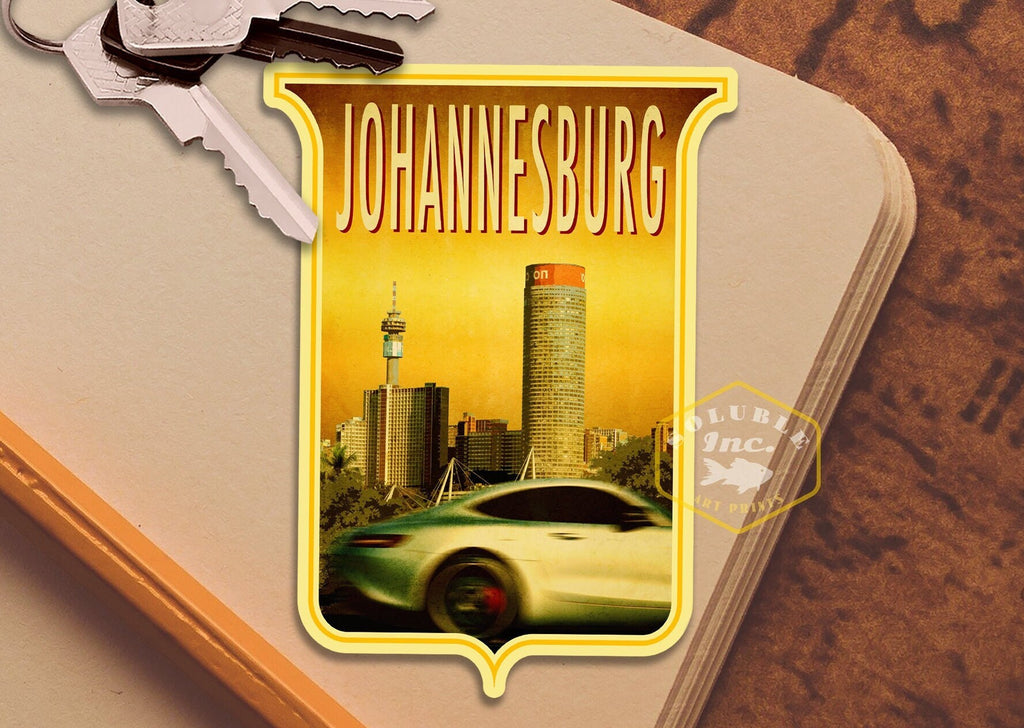 Johannesburg South Africa Vintage Travel Sticker: Suitcase, Laptop Decal