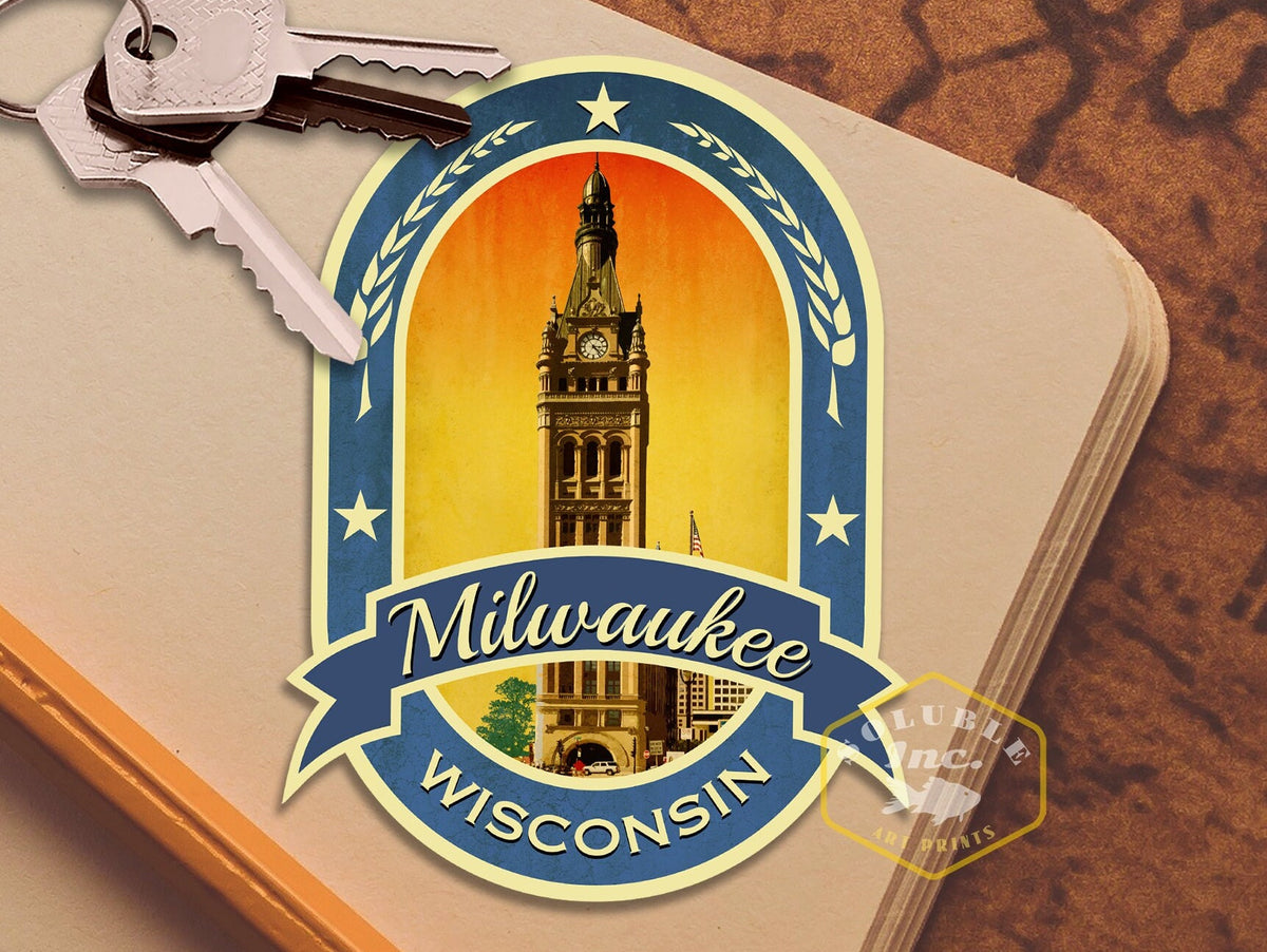 Milwaukee travel sticker, vintage style decal for suitcase, luggage, laptop or water bottle