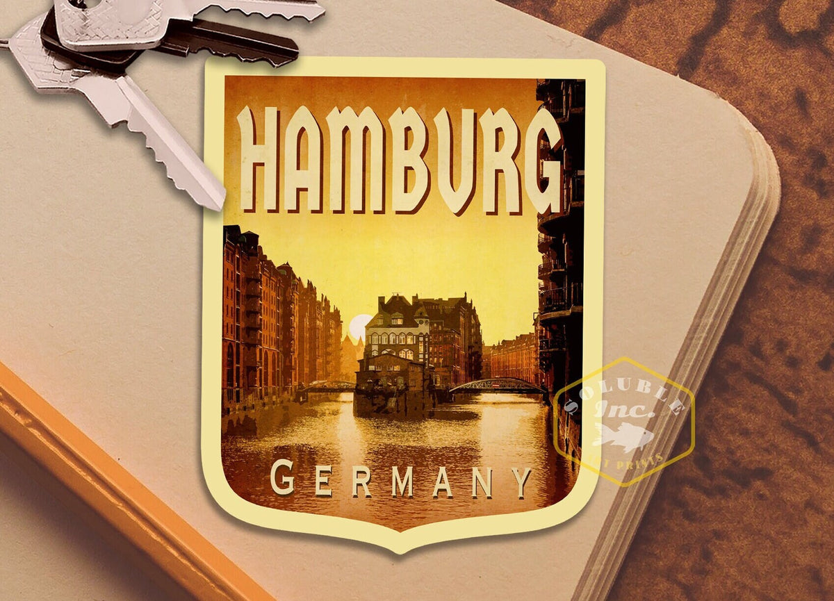 Hamburg Germany Travel Sticker: Vintage Suitcase Decal