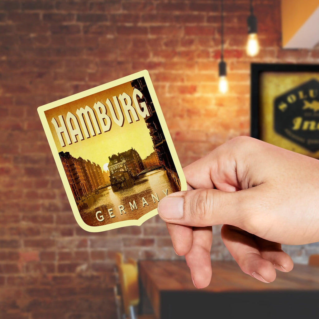Hamburg Germany Travel Sticker: Vintage Suitcase Decal
