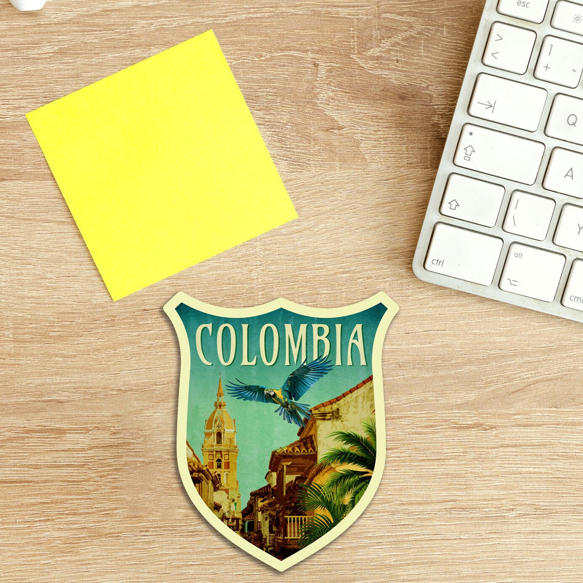 Colombia travel sticker, vintage style decal for suitcase, luggage, laptop or water bottle