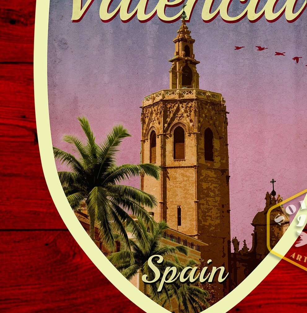 Valencia Spain Travel Sticker: Vintage Suitcase Decal
