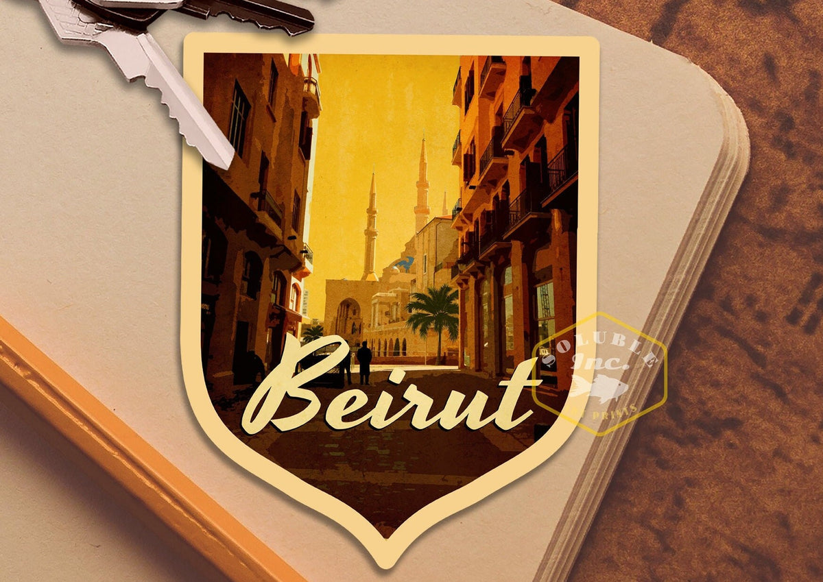 Beirut Lebanon travel sticker, vintage style decal for suitcase, luggage, laptop or water bottle